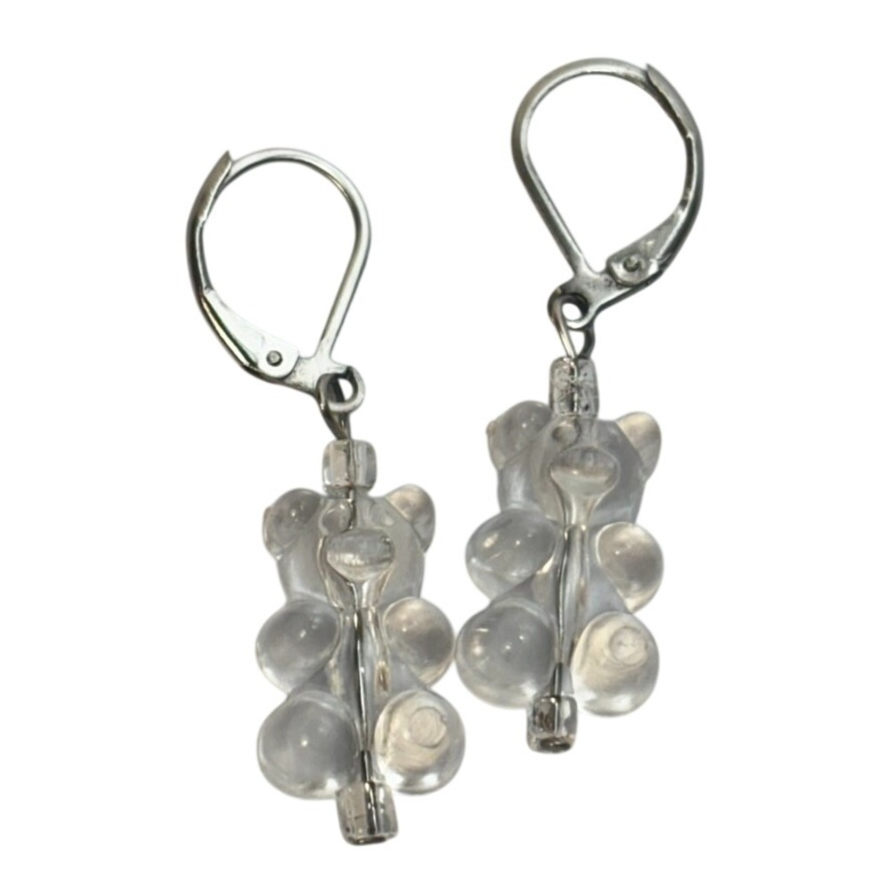 Earrings Gummy Bears Cute Acrylic Pop‎ Art Clear Silver Tone Hooks